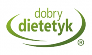 Zielone logo z napisem „dobry dietetyk” otoczone zielonym łukiem.